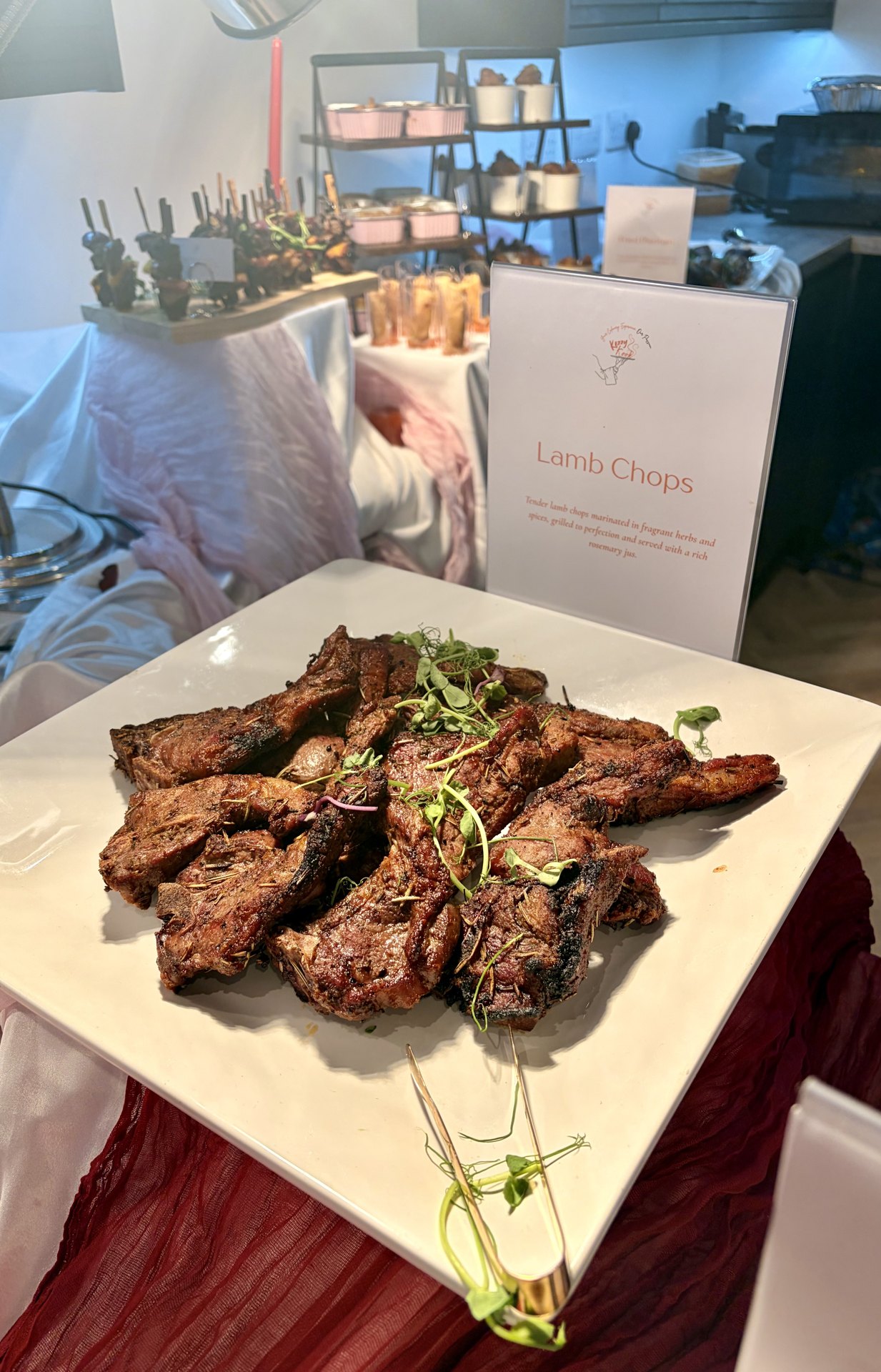 Platter of KezzyKooks grilled lamb chops finished with fresh herbs